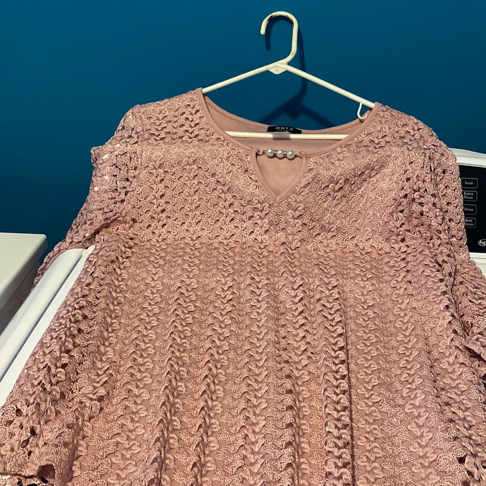 Size large onyx Lacey blouse with detailed neckline